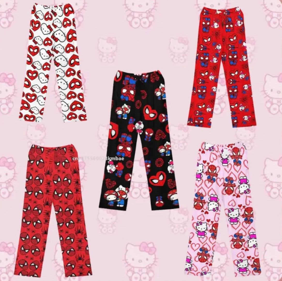 SANRIO HELLO KITTY X SPIDERMAN PAJAMA PANTS.